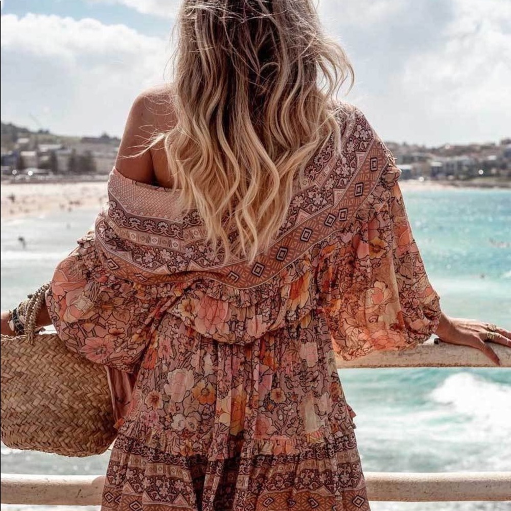 NEW - Boho Gypsy Floral Mini Ruffle Dress - Picture 8 of 8